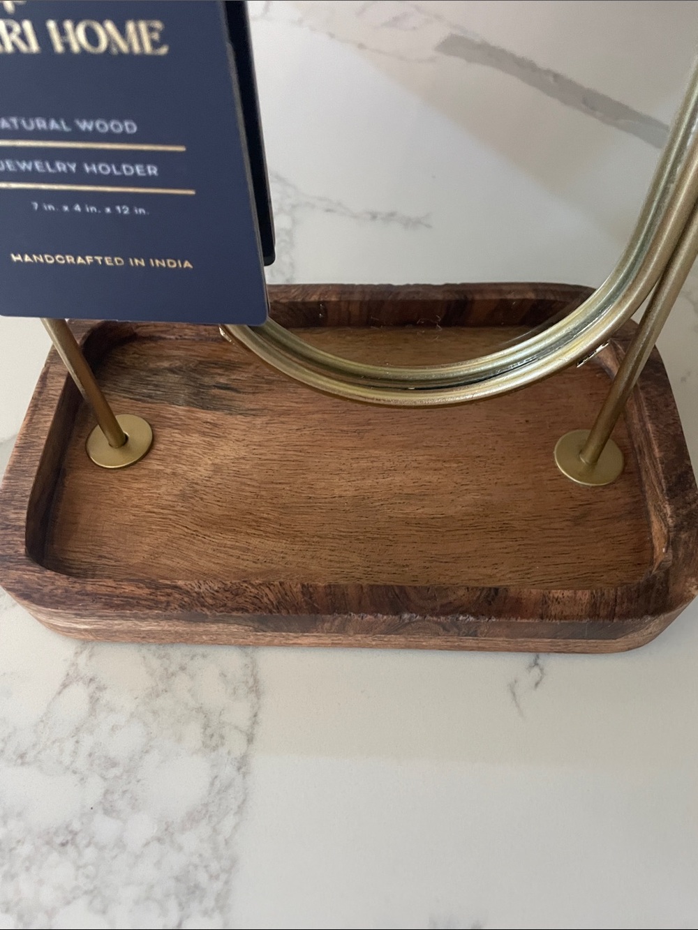 Gold Jewelry Organizer with Mirror, Hooks and Wooden Tray - Picture 4 of 5